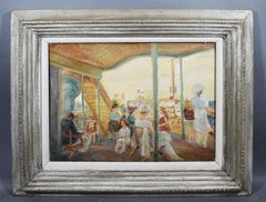 Antique American Modernist WPA Ashcan Staten Island Ferry Ride 1920 Oil Painting