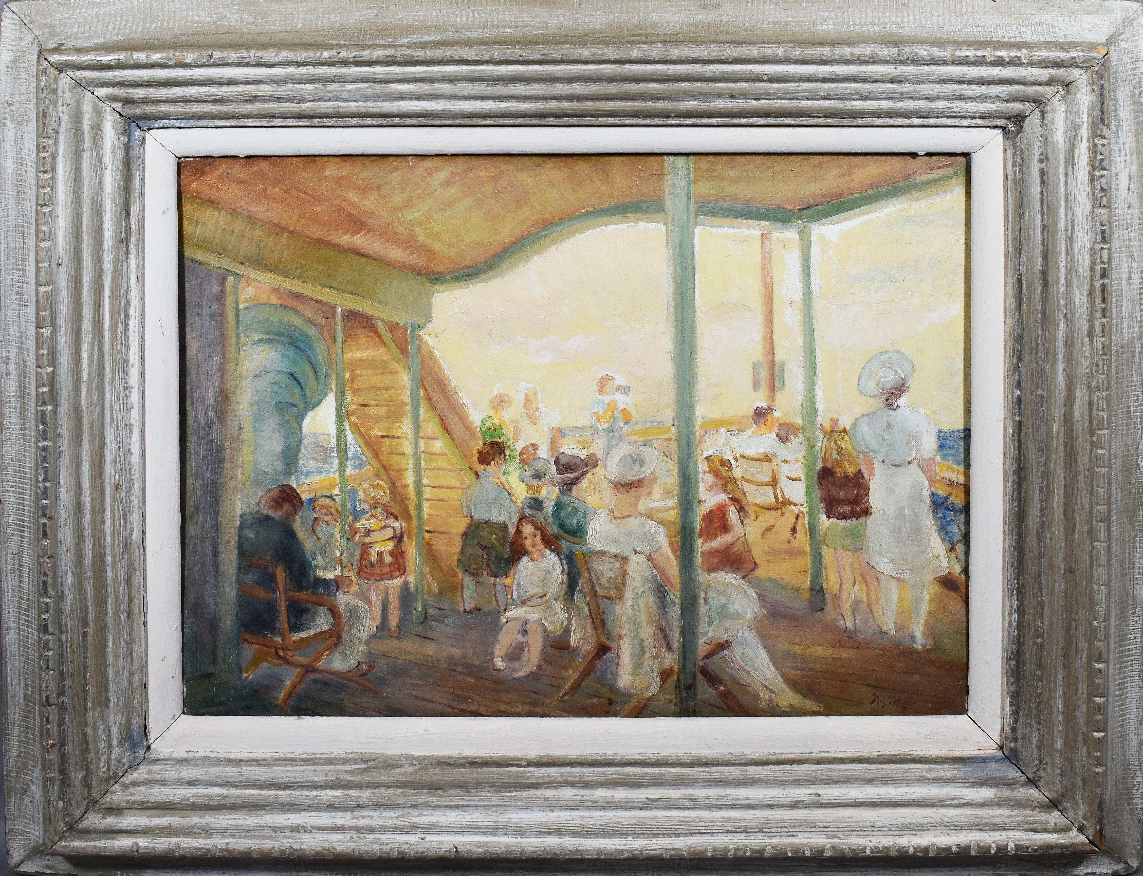Hugh Lauren Mills Figurative Painting - Antique American Modernist WPA Ashcan Staten Island Ferry Ride 1920 Oil Painting