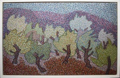 Pintura al óleo de paisaje puntillista fauvista firmada por un modernista ruso/canadiense