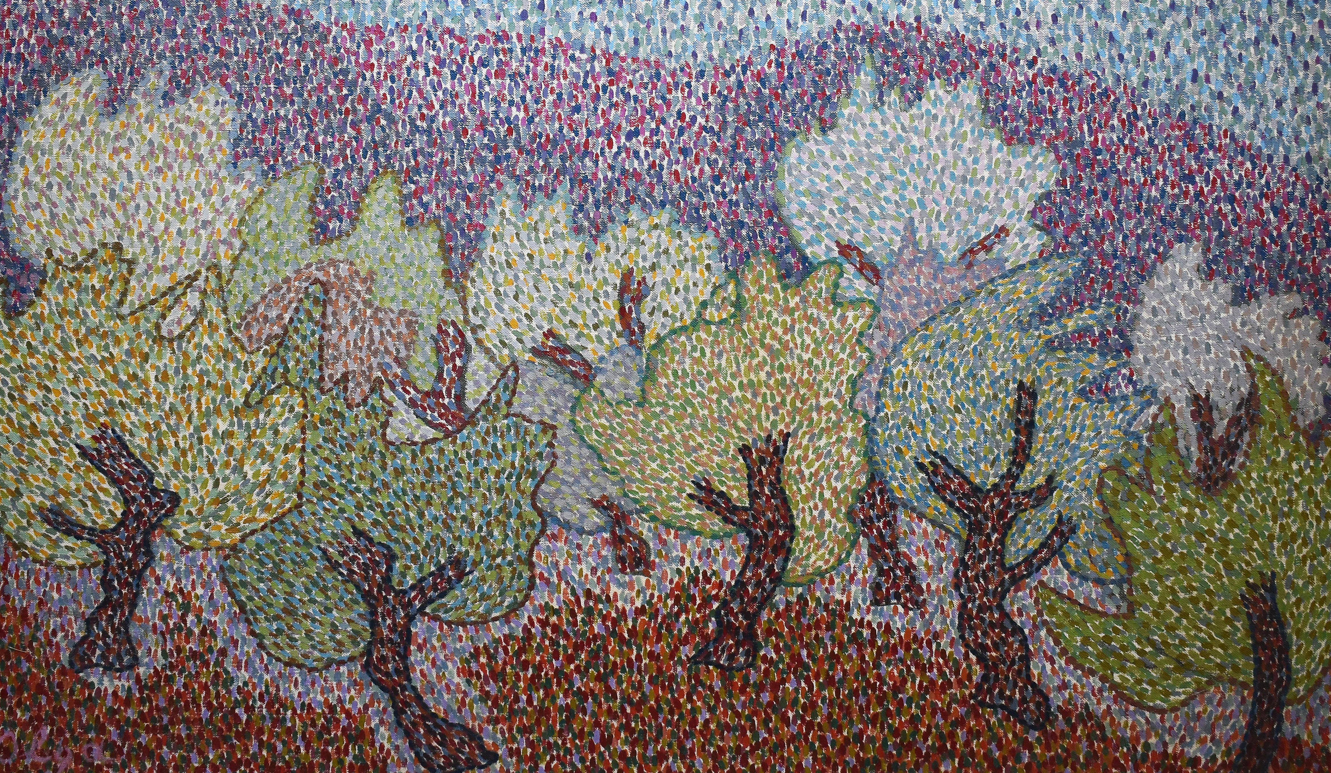 Russisch/kanadische Moderne, signierte fauvistische, pointillistische Landschaft, Ölgemälde, Ölgemälde (Grau), Landscape Painting, von Unknown