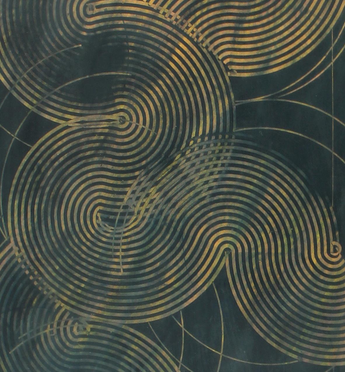 20th Century Geometric Abstract Pastel Drawing Circule Brown Tauple - Art by Duayne Hatchett 