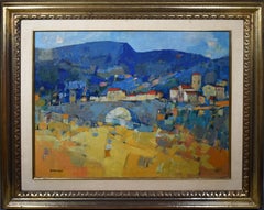 Rare French Modernist Country Abstract Landscape Oil Painting Pierre Bordenave