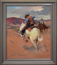 Vintage American Impressionist Western Cowboy on Horseback Signed Oil Painting