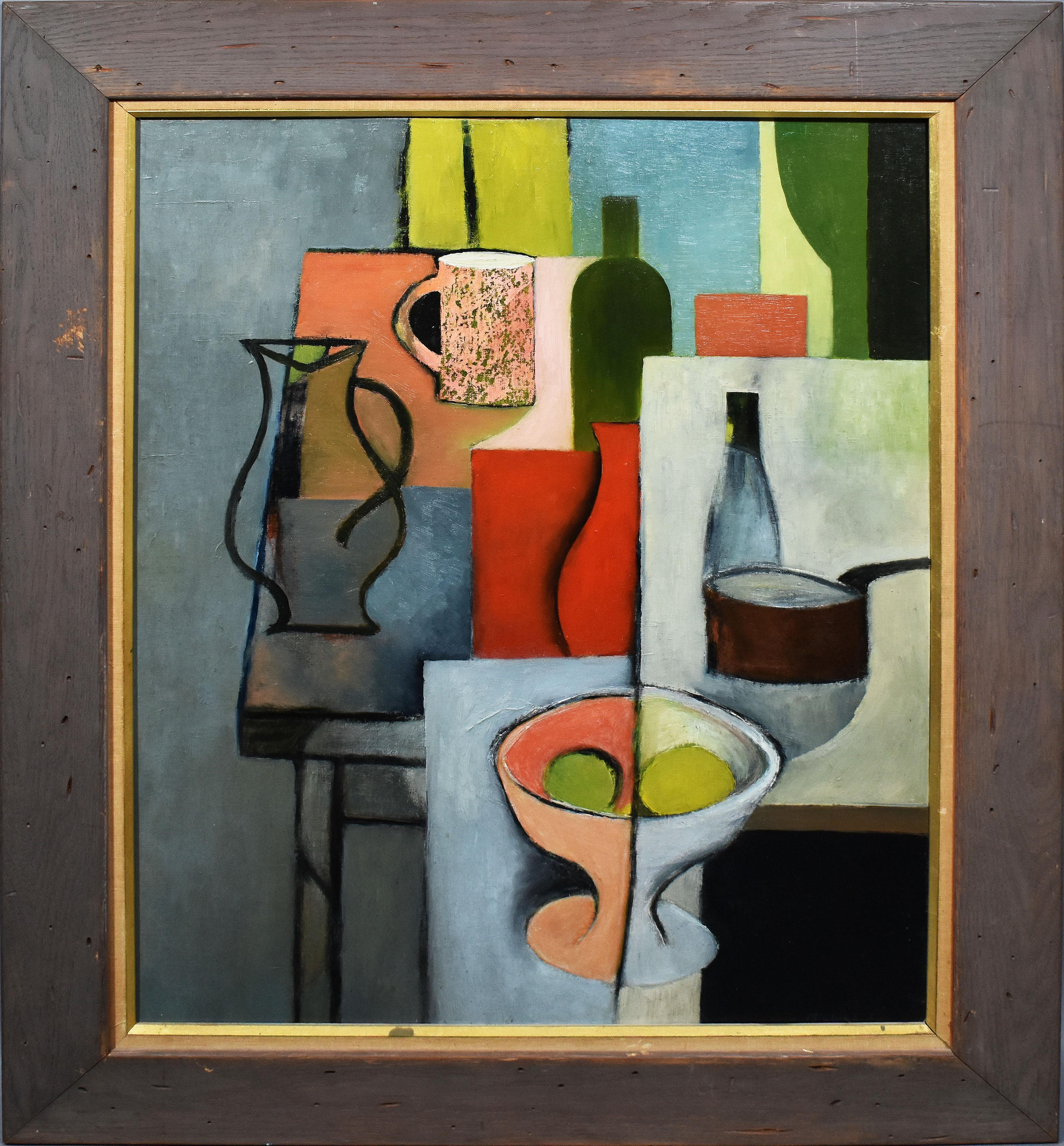 David McClure Still-Life Painting - Vintage Scottish Modernist Abstract Kitchen Table Still Life Signed Oil Painting