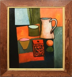 Vintage Scottish Modernist Abstract Kitchen Table Still Life Signed Oil Painting