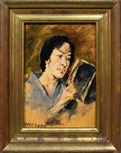 Antique American Impressionist in Japan Signed Original Portrait Oil Painting