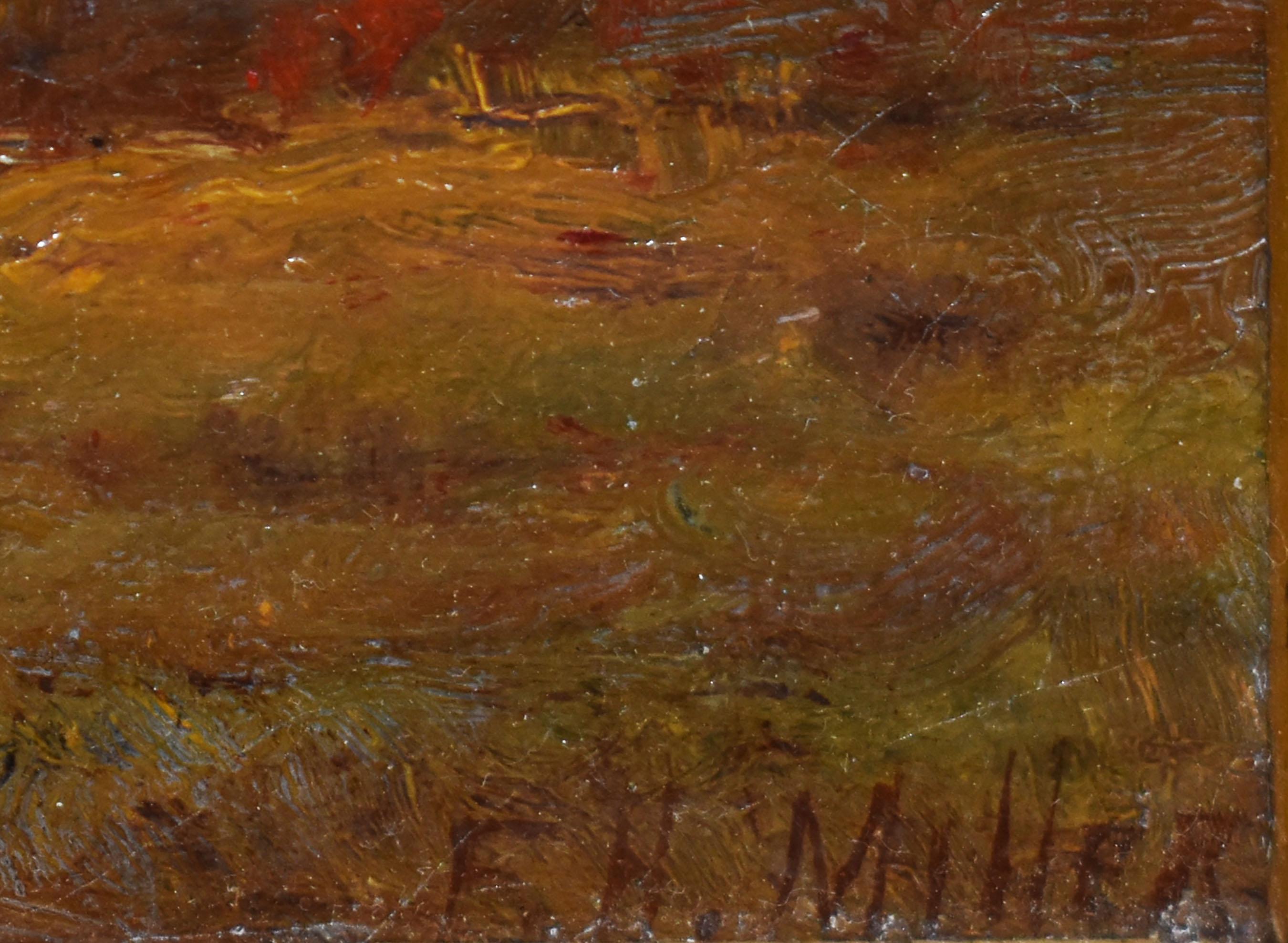 Antique American Impressionist Hudson River School Fall Mountain Oil Painting - Brown Landscape Painting by Franklin Harrison Miller
