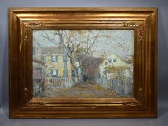 Antique American Impressionist Rockport Street Scene Large 1918 Oil Painting
