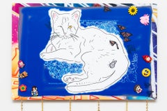 Highly conceptual mixed media wall sculpture Contemporary Cat charm rabbit foot