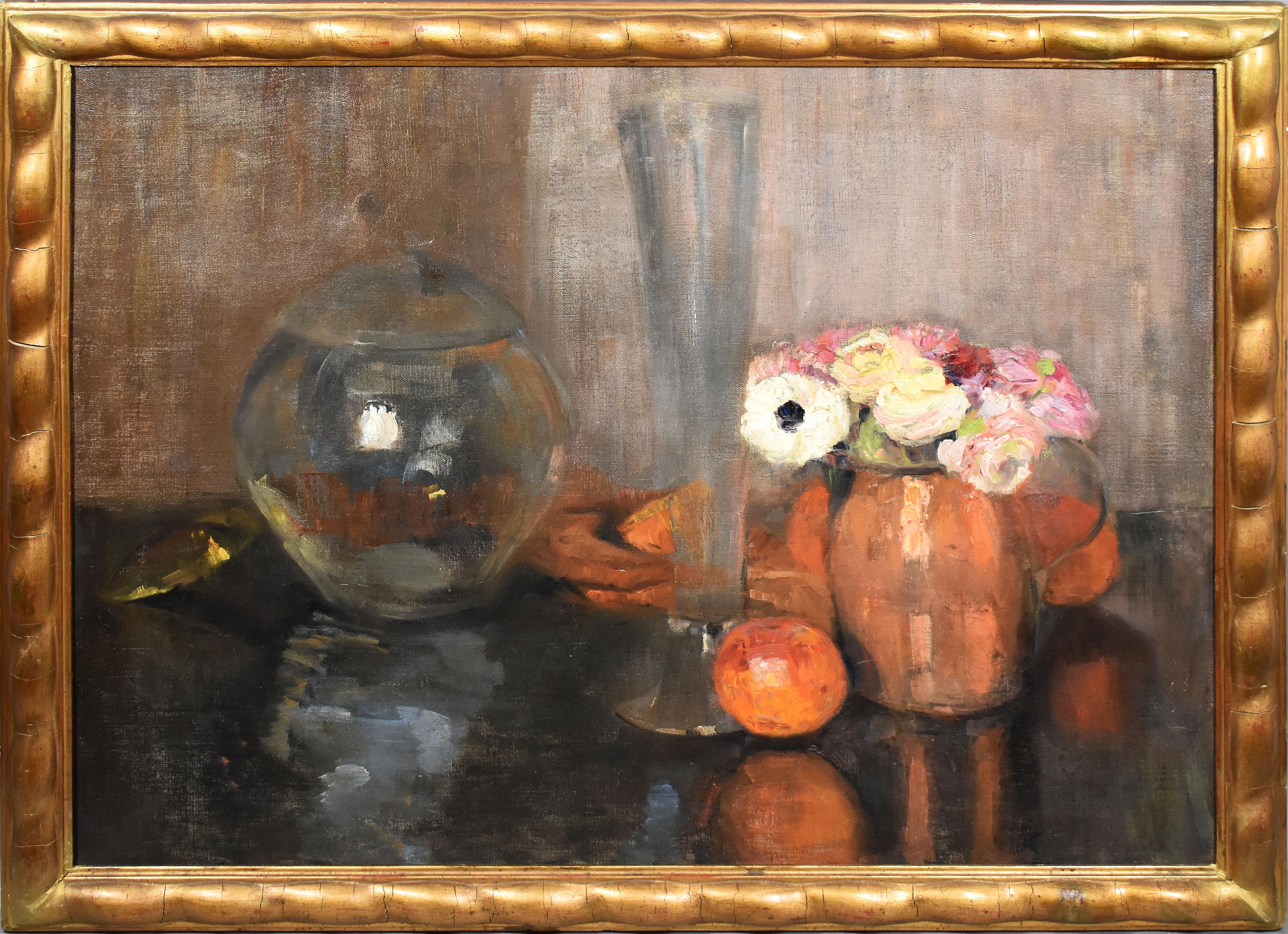 Louis Ritter Still-Life Painting - Antique American Impressionist Floral Kitchen Still Life Signed Ohio Painting