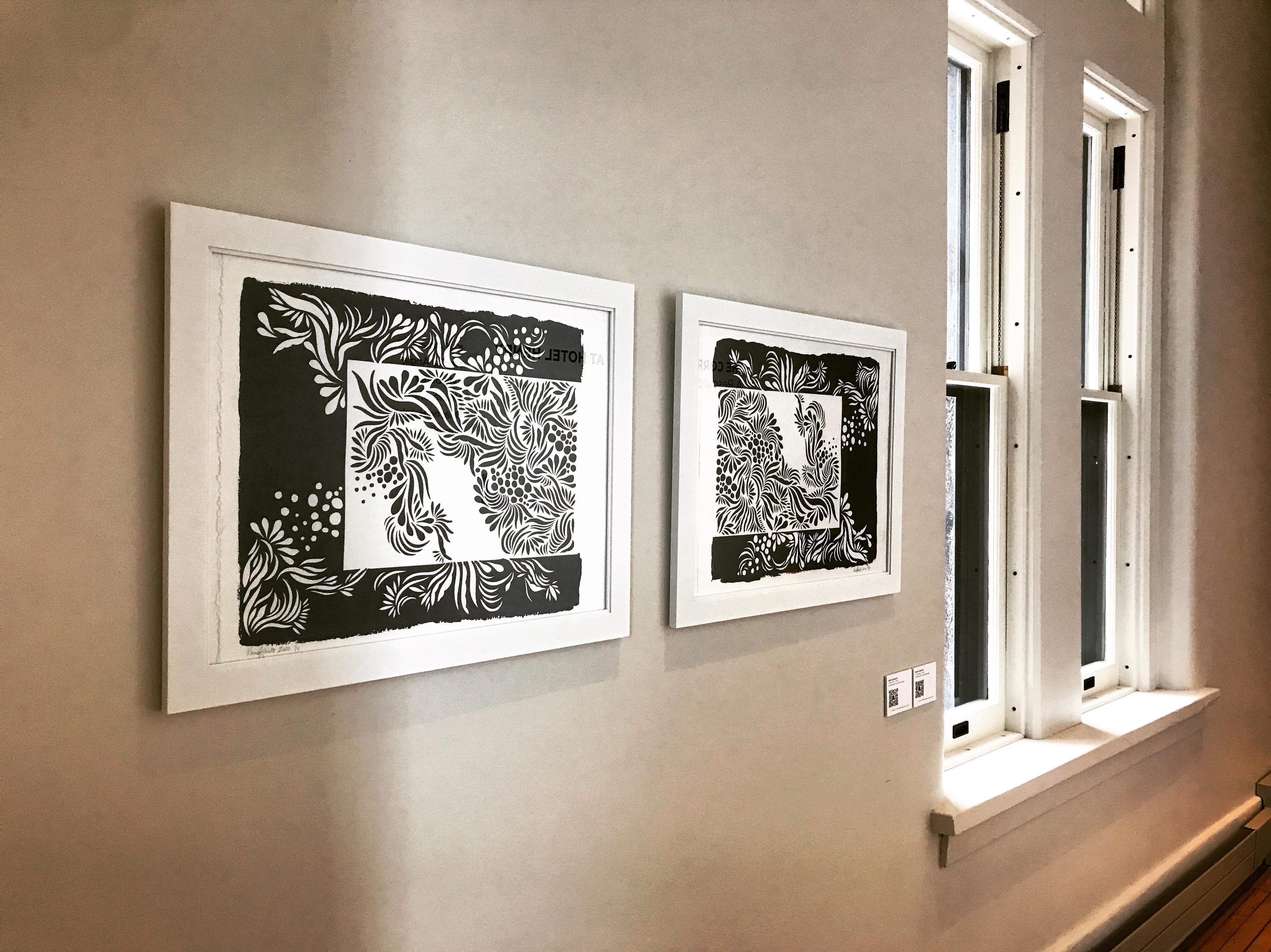 Zeitgenössische handgeschnittene und gezogene Siebdrucke, abstrakte schwarz-weiße Blumen (Abstrakter Expressionismus), Print, von Kari Achatz