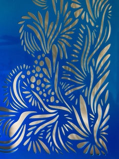 Zeitgenössische handgeschnittene und gezogene Siebdrucke, abstrakte schwarz-weiße Blumen