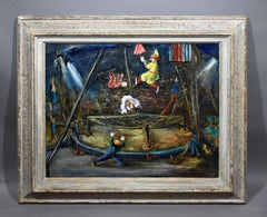 Antique American Ashcan School Modernist Circus Scene Signed PA Oil Painting
