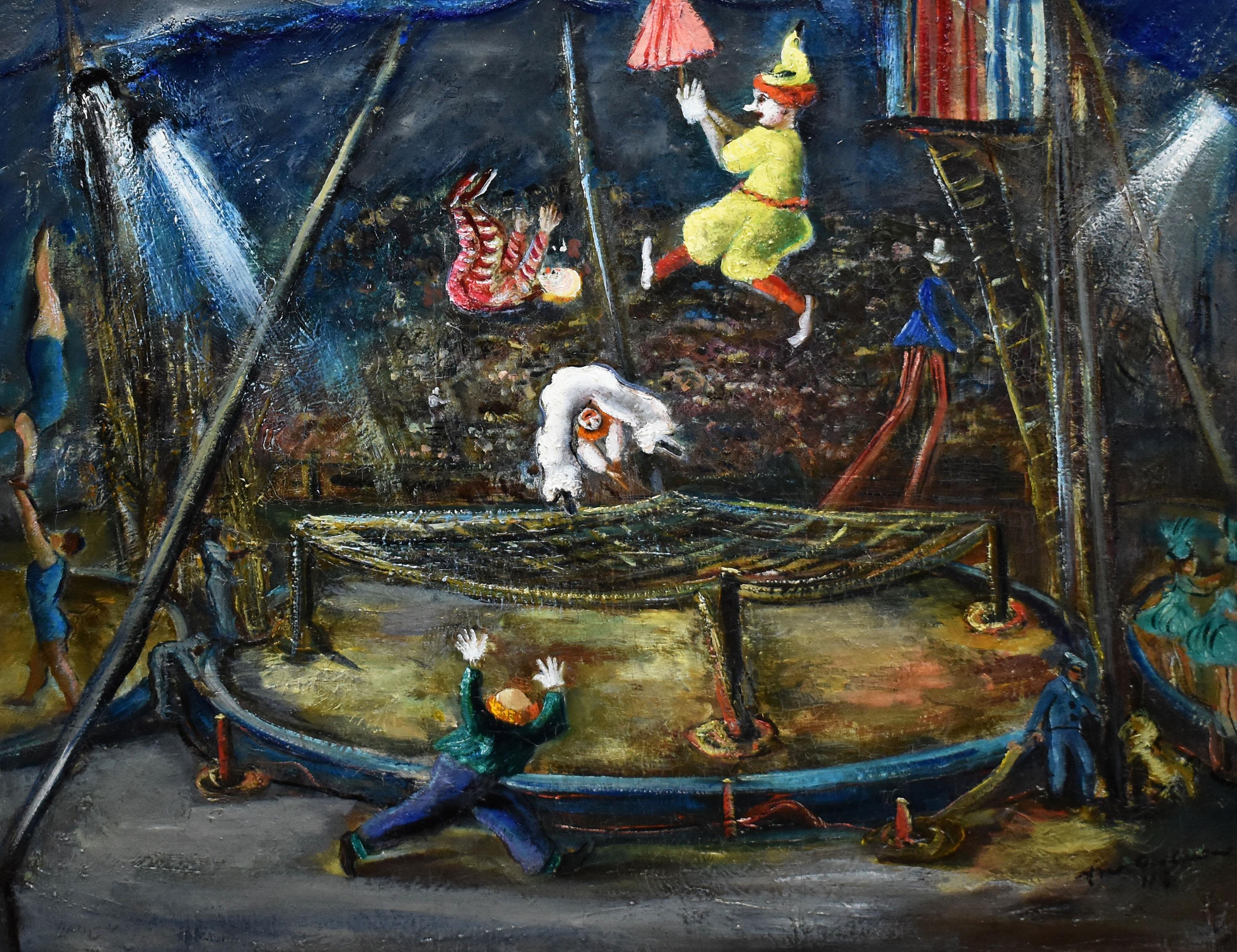 Antikes antikes Ölgemälde der amerikanischen Ashcan School, modernistische Zirkusszene, signiert PA (Moderne), Painting, von Ann Taube Goodman