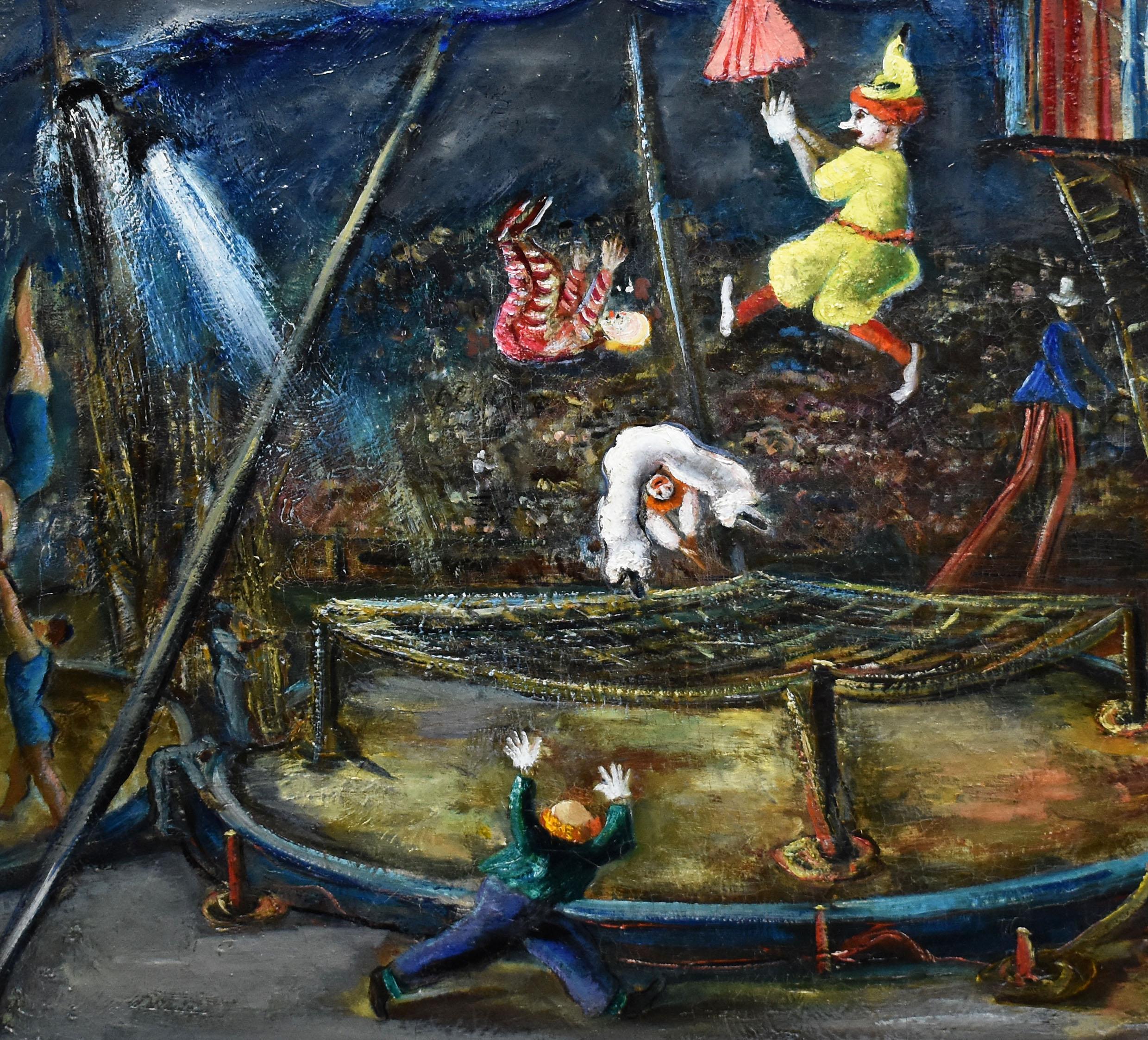 Antikes antikes Ölgemälde der amerikanischen Ashcan School, modernistische Zirkusszene, signiert PA (Schwarz), Figurative Painting, von Ann Taube Goodman
