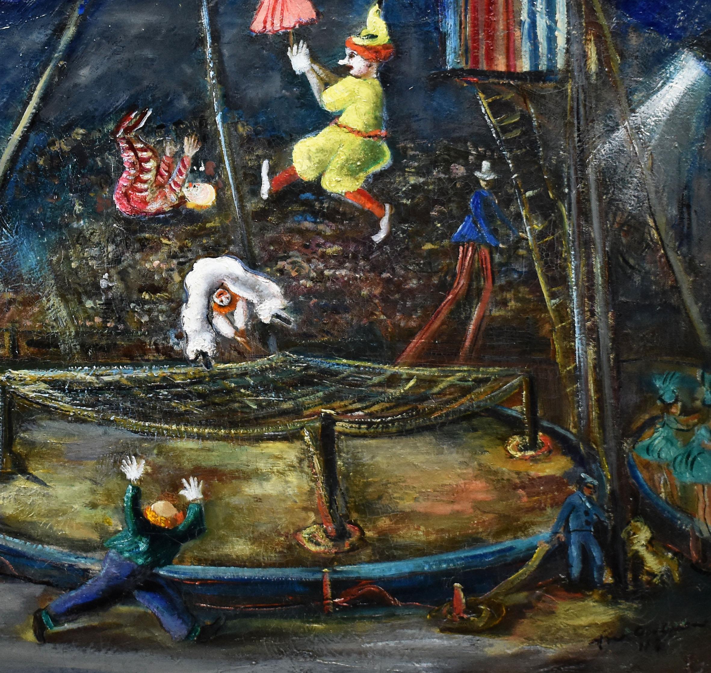 Antique American Ashcan School Modernist Circus Scene Signed PA Oil Painting - Black Figurative Painting by Ann Taube Goodman