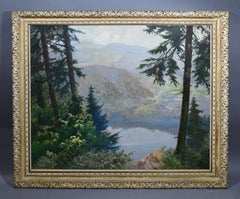 Antique American Female Impressionist Panoramic Mountain Landscape Oil Painting