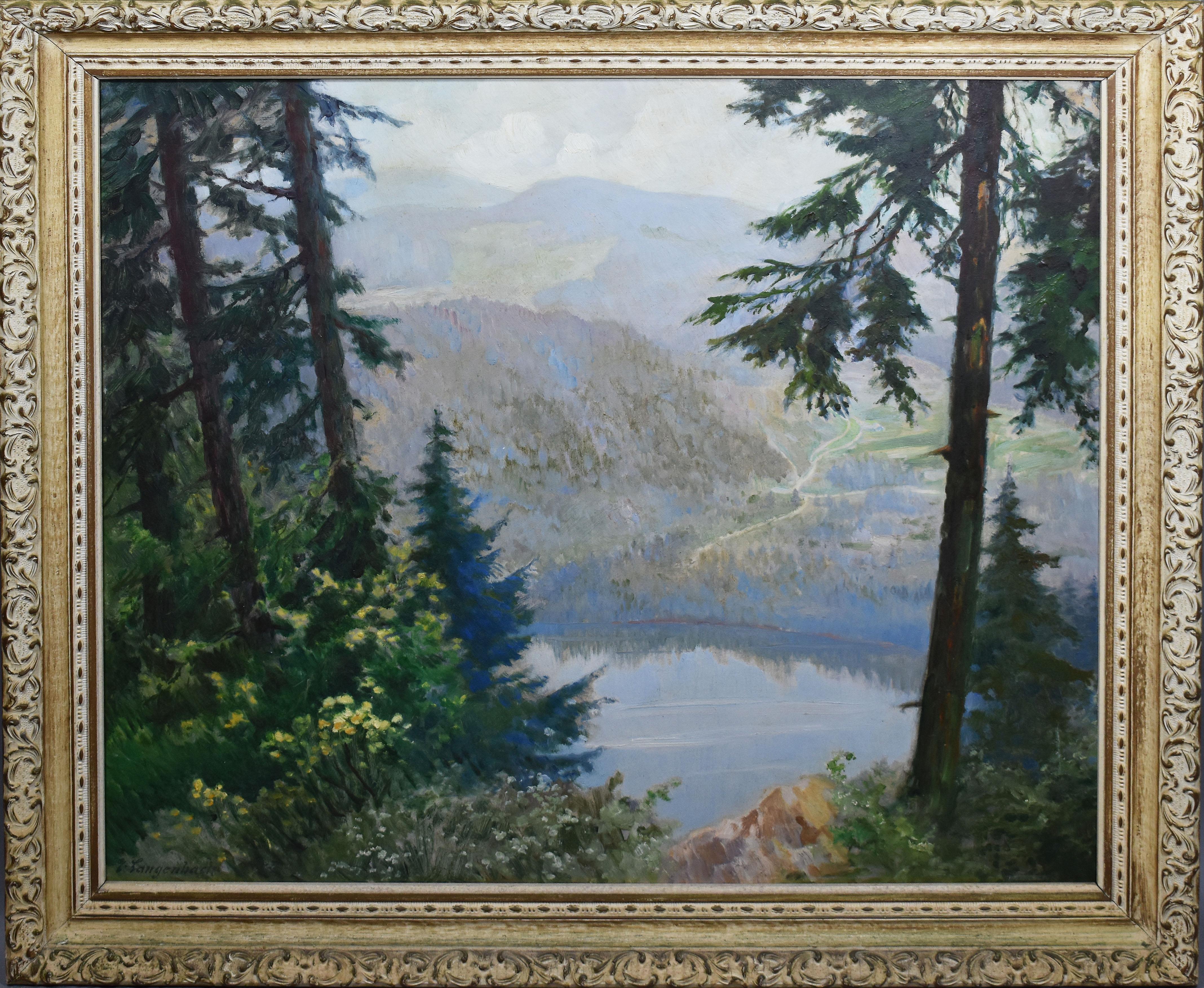 Clara Emma Langenbach Landscape Painting - Antique American Female Impressionist Panoramic Mountain Landscape Oil Painting