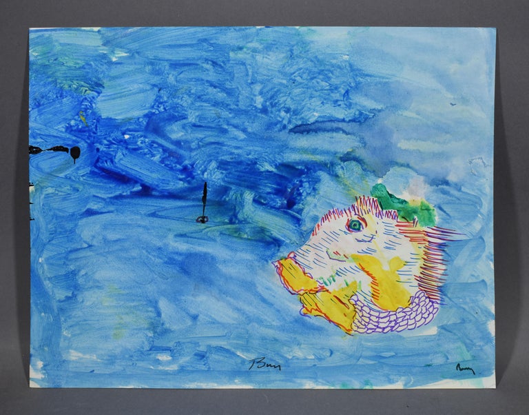  American School New York City Abstract Magic Surrealism Ocean Fish Painting - Blue Animal Painting by Barry Johnson