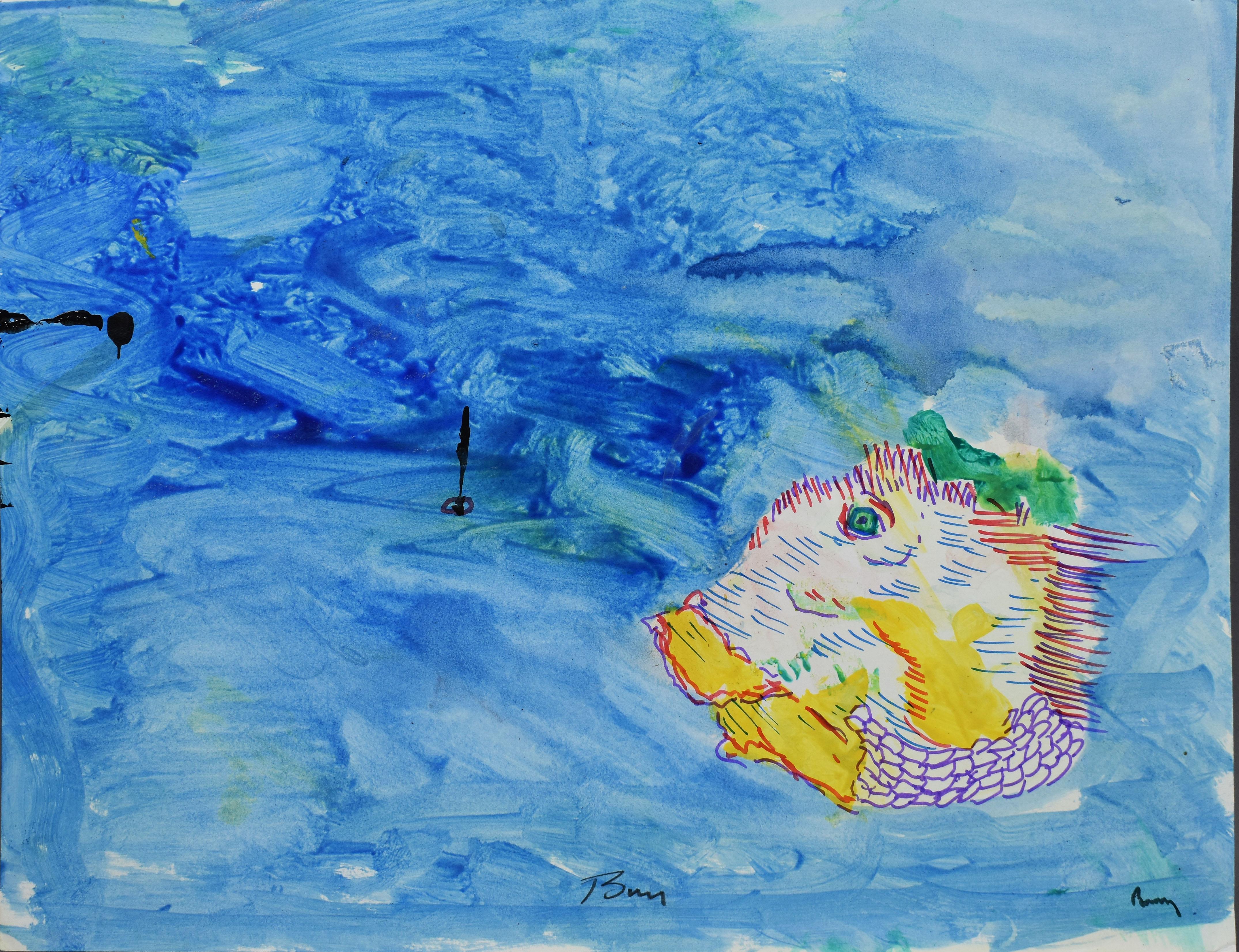 Peinture de poissons d'océan - Surréalisme magique abstrait - American School New York City