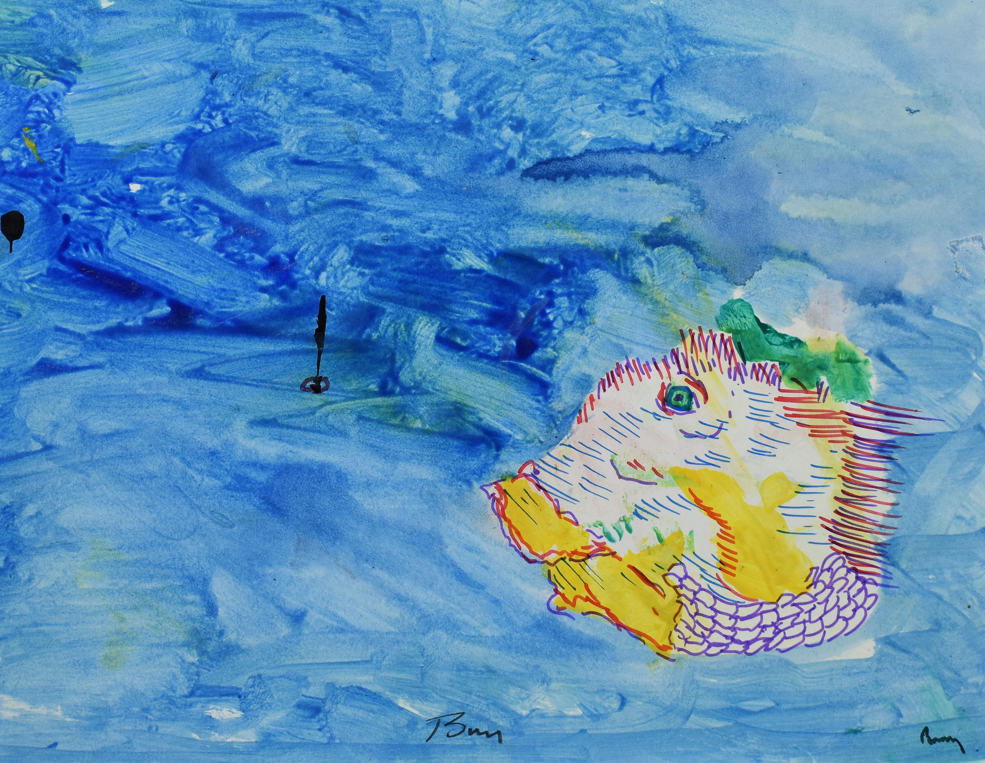 Abstraktes Meeresfisch-Gemälde der American School, New York City, Abstrakter Magic Surrealismus (Abstrakter Expressionismus), Painting, von Barry Johnson