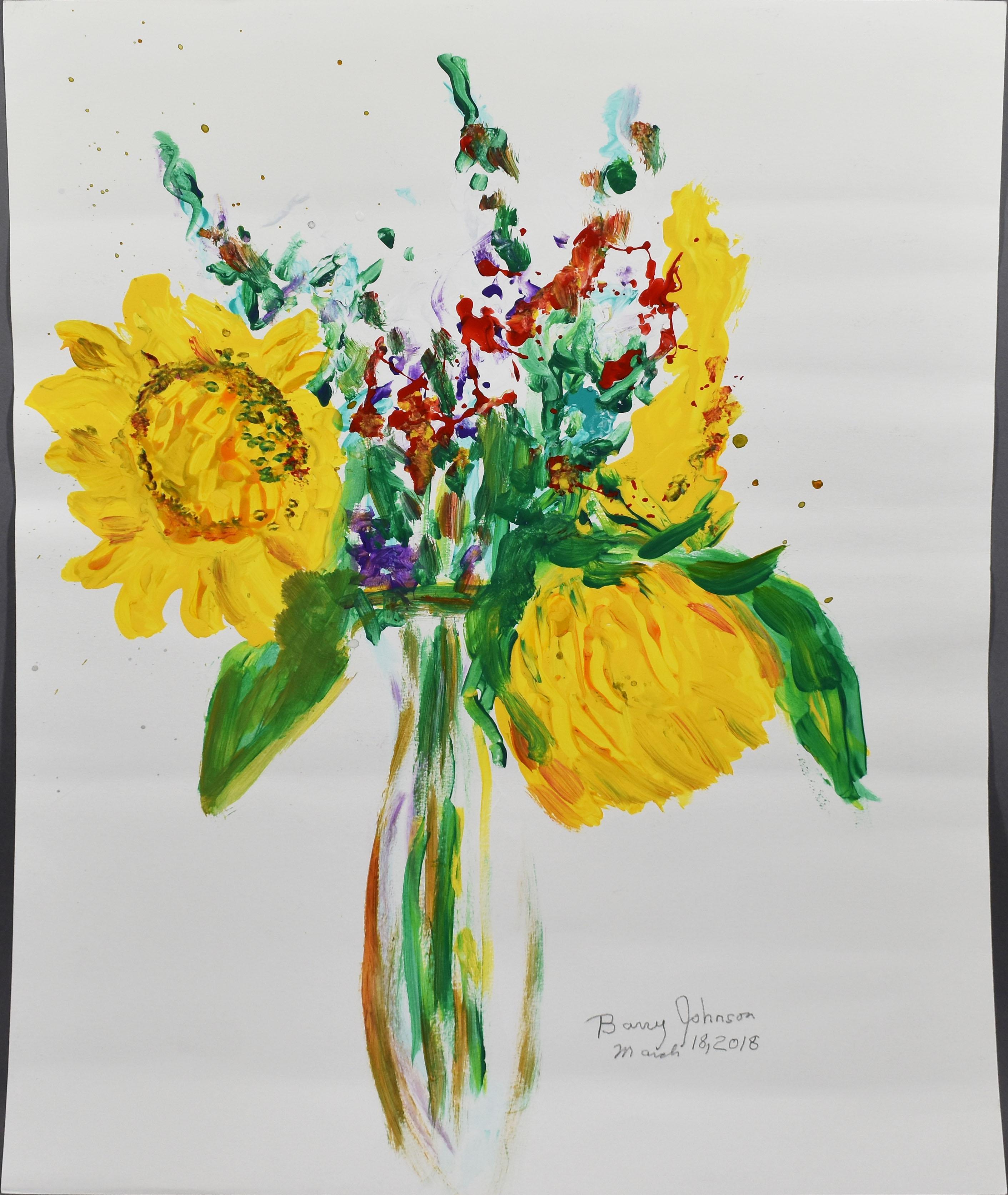 Vintage American Modernist Sunflower Still Life Flower Signed Original Painting
