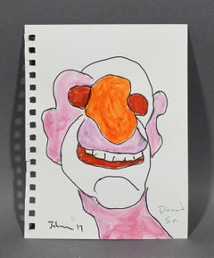 Vintage American Modernist Portrait of a Man Original Signed Painting