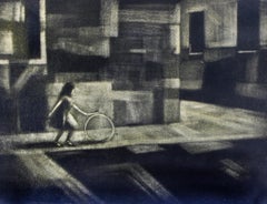 Modernistische amerikanische figürliche Radierung 1950, seltener gerahmter Schwarz-Weiß-Ring, gerahmt, Modernismus