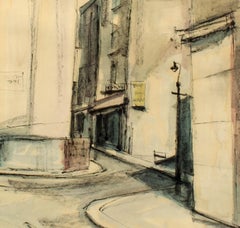 Modernist American Cityscape painting 1950 Rare Framed Pink Black & White