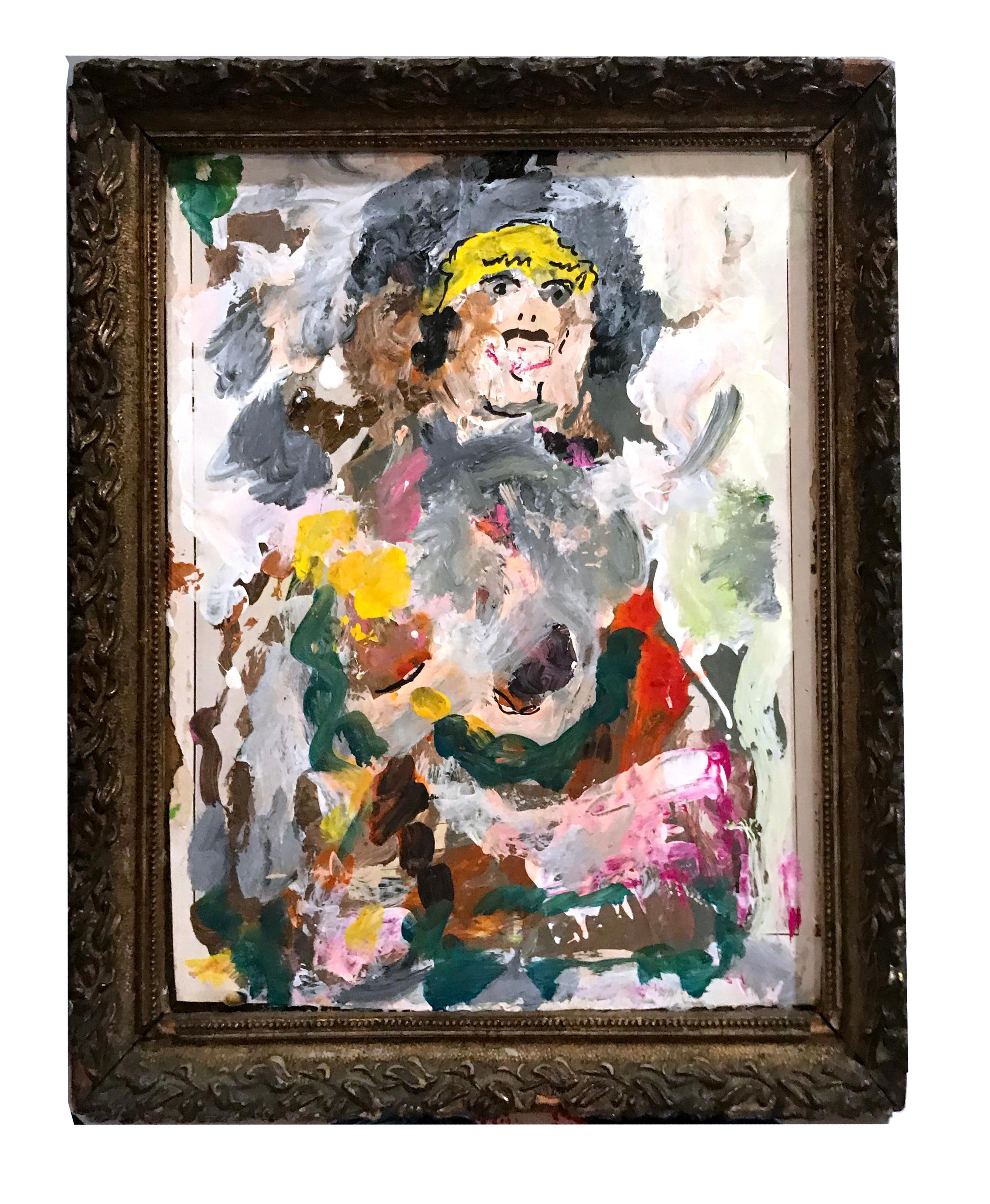 Barry Johnson Abstract Painting - Vintage American Modernist Portrait of a Man Original Signed Painting