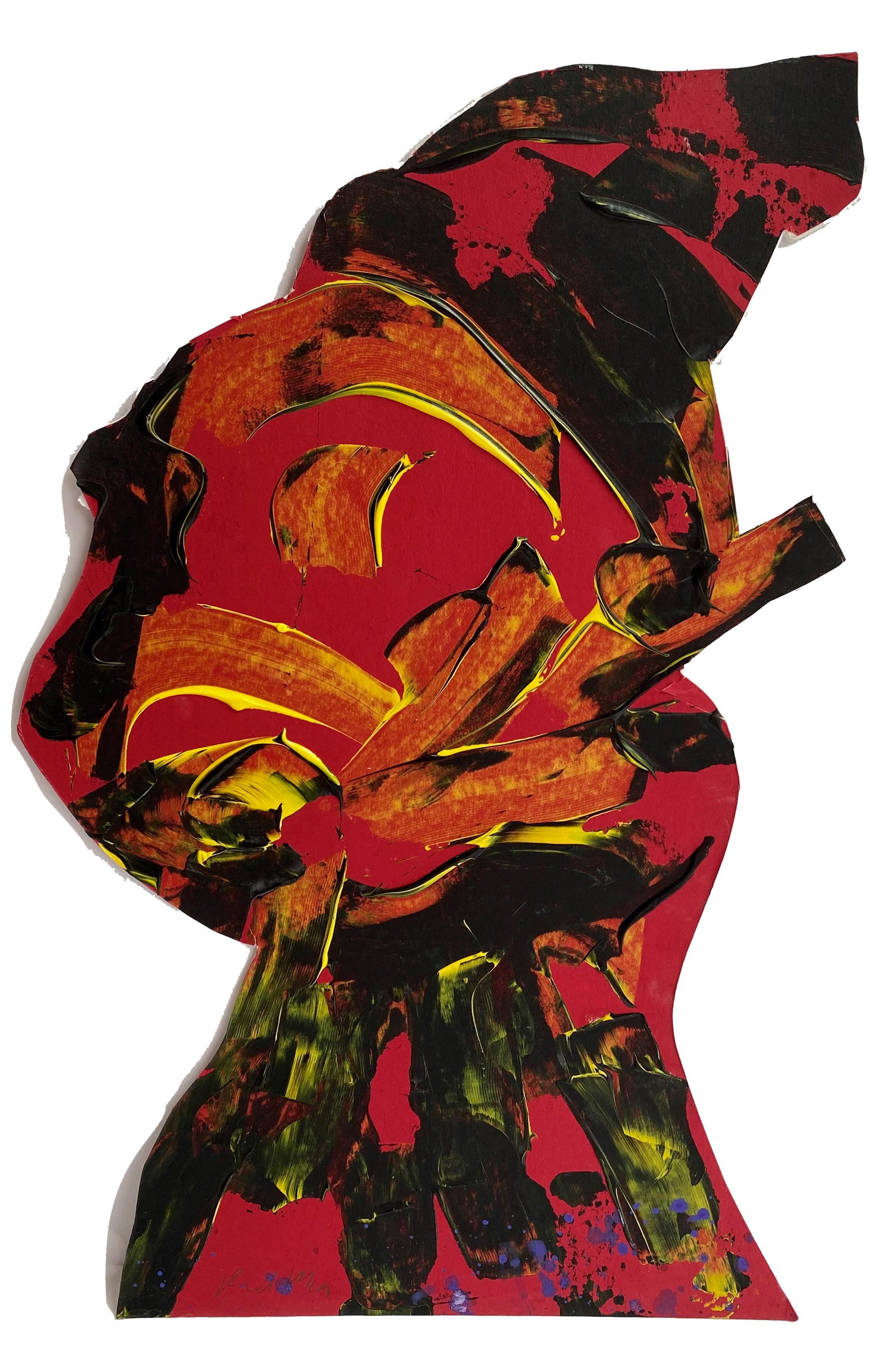 Abstract Painting Barry Johnson - Peinture abstraite vintage moderniste américaine originale signée rouge et orange