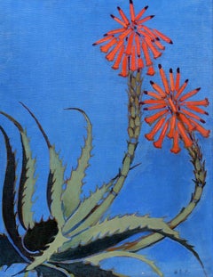 Floral Illustrator Margaret Price Bright Blue Orange Framed Oil Painting Female