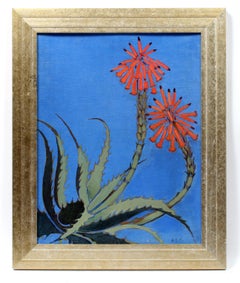 Floral Illustrator Margaret Price Bright Blue Orange Framed Oil Painting Female