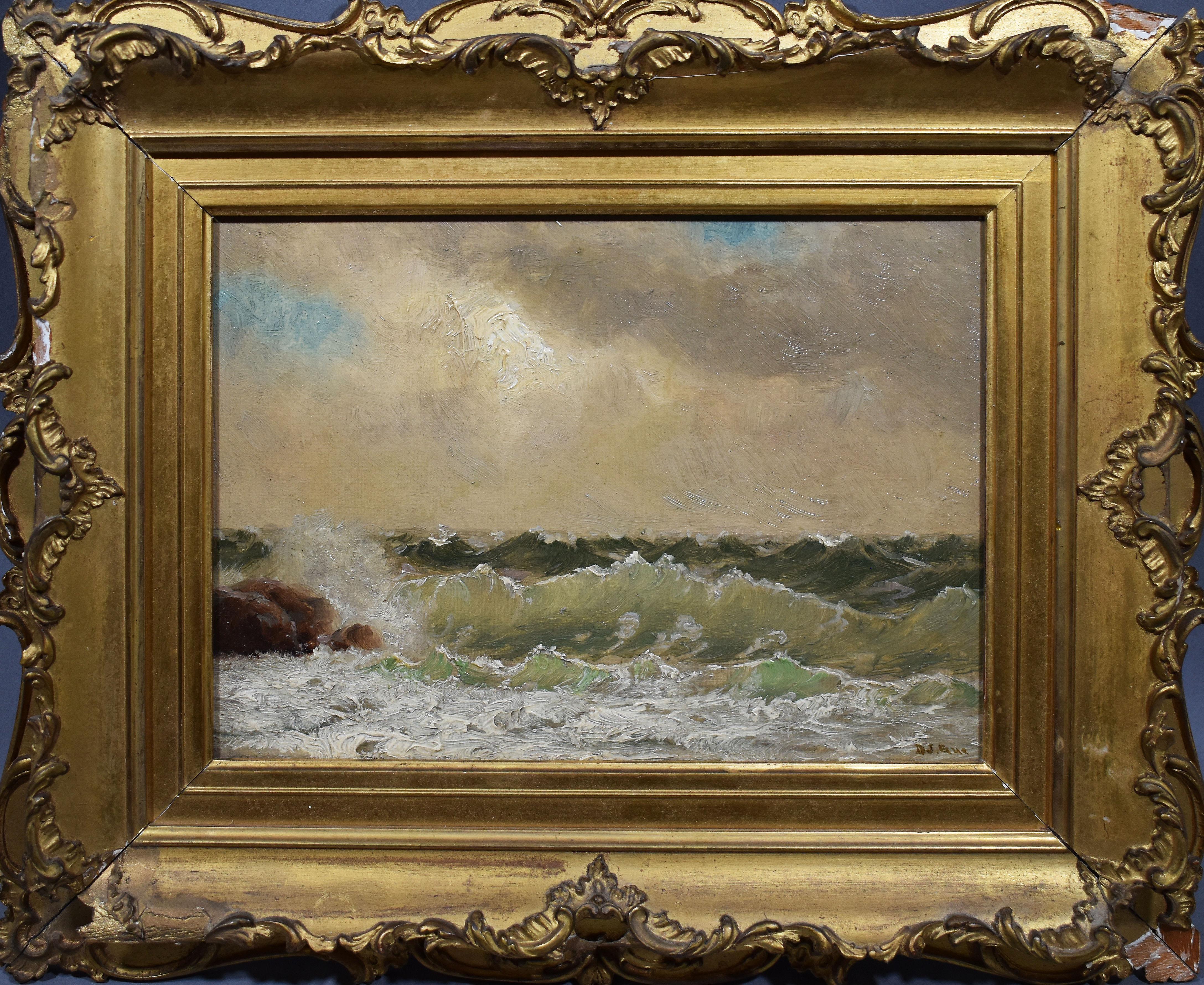 David Gue Landscape Painting - Antique American Impressionist Seascape New England Coastal Signed Oil Painting