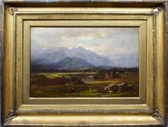 Antique American Hudson River School Signed White Mountain Valley Oil Painting