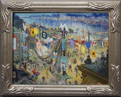 Antique American Impressionist "Boat House Row" Philadelphia PA Oil Painting