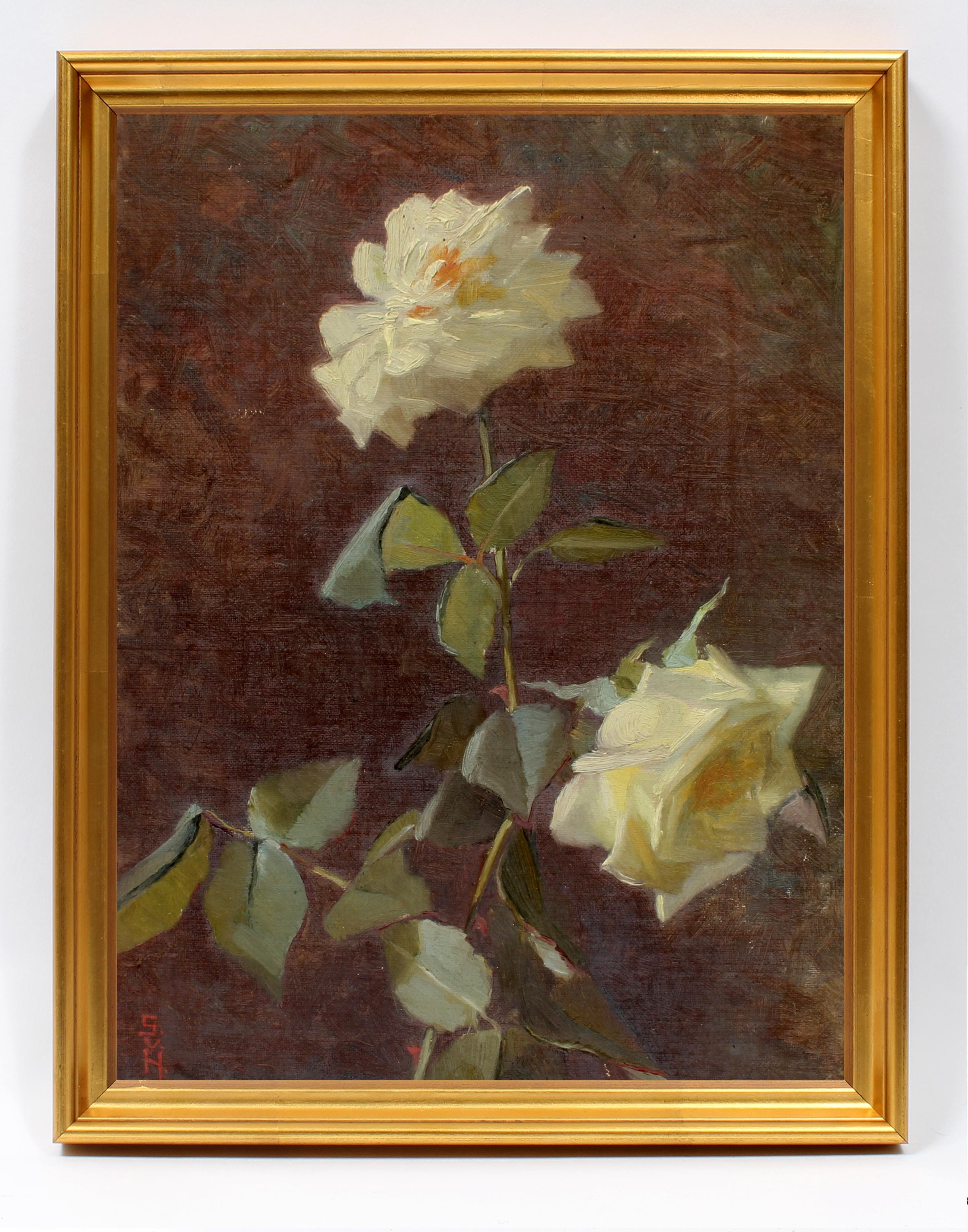 Sallie Van Horn Interior Painting - Antique American Oil Painting Still Life Flora Rare 19th Century New York Jersey