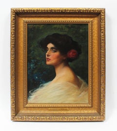 Antique Original American Oil Painting Portrait Of a Young Beautiful Woman