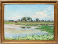 Antique Female Impressionist Nantucket Marsh Landscape Signed Cow Oil Painting