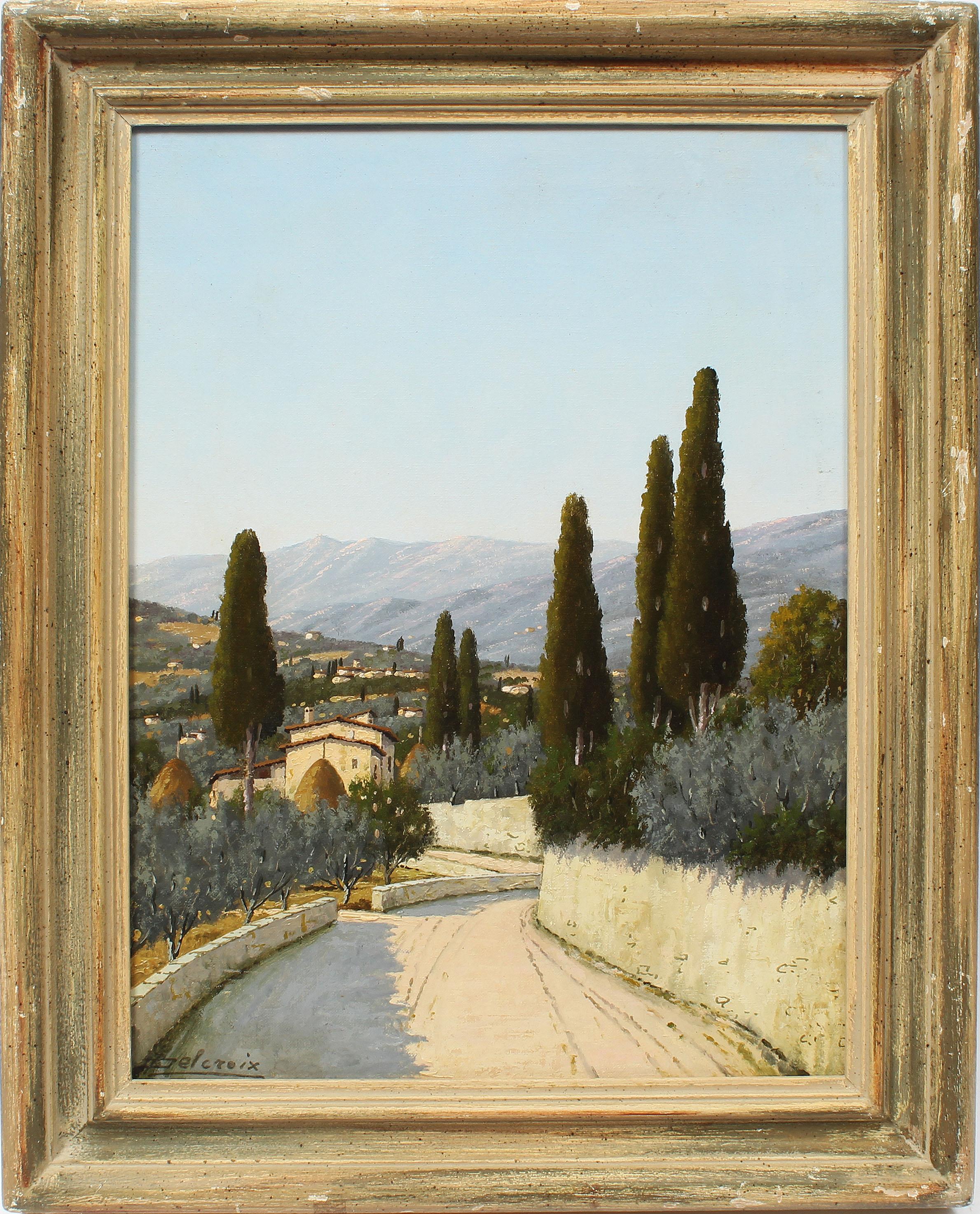 Giacomo Delcroix Landscape Painting - Antique Italian Tuscan Landscape Signed Florence Italy Original Oil Painting