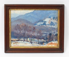 Antique American Female Impressionist Winter Landscape New England Oil Painting