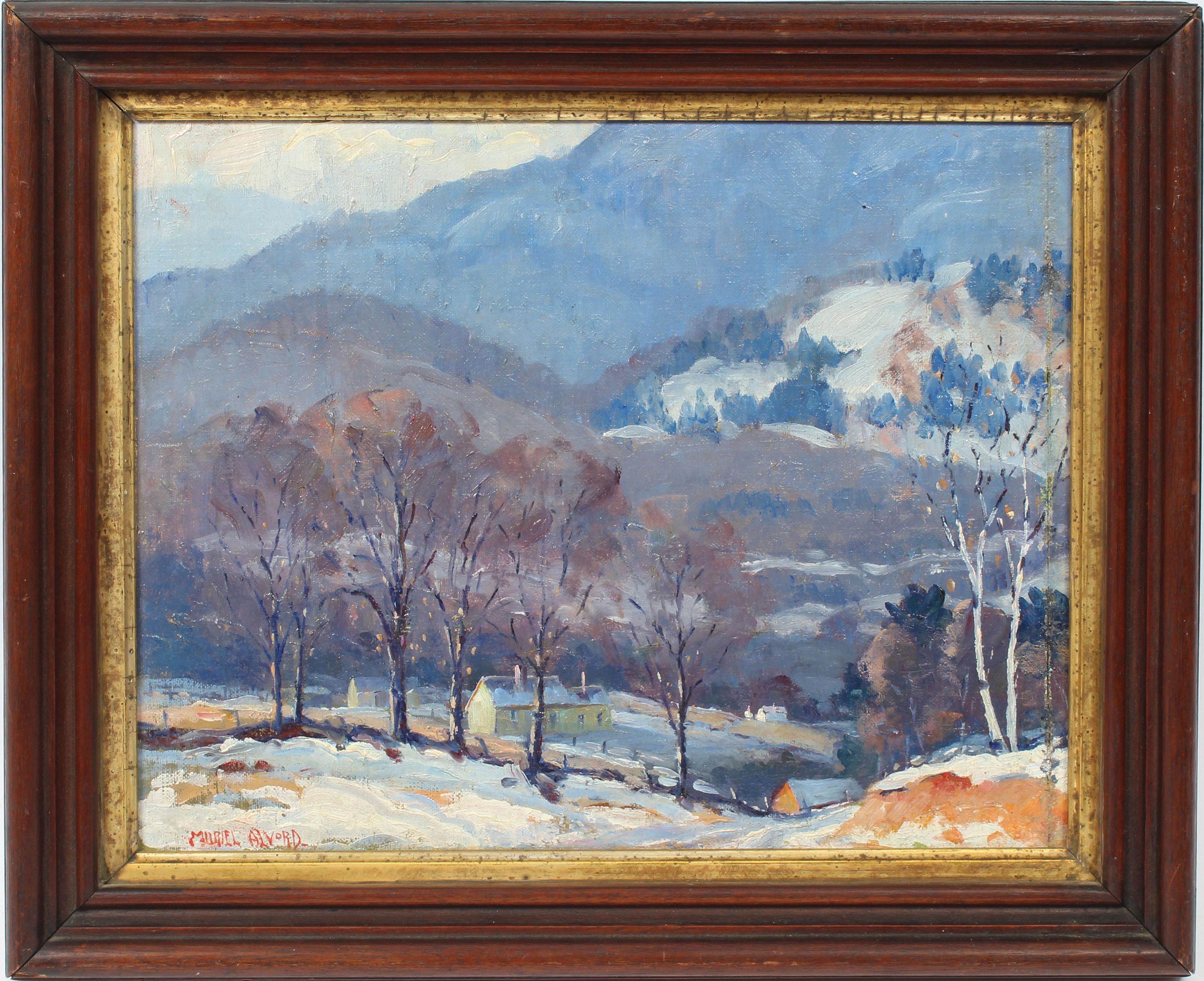 Muriel Alvord Landscape Painting - Antique American Female Impressionist Winter Landscape New England Oil Painting
