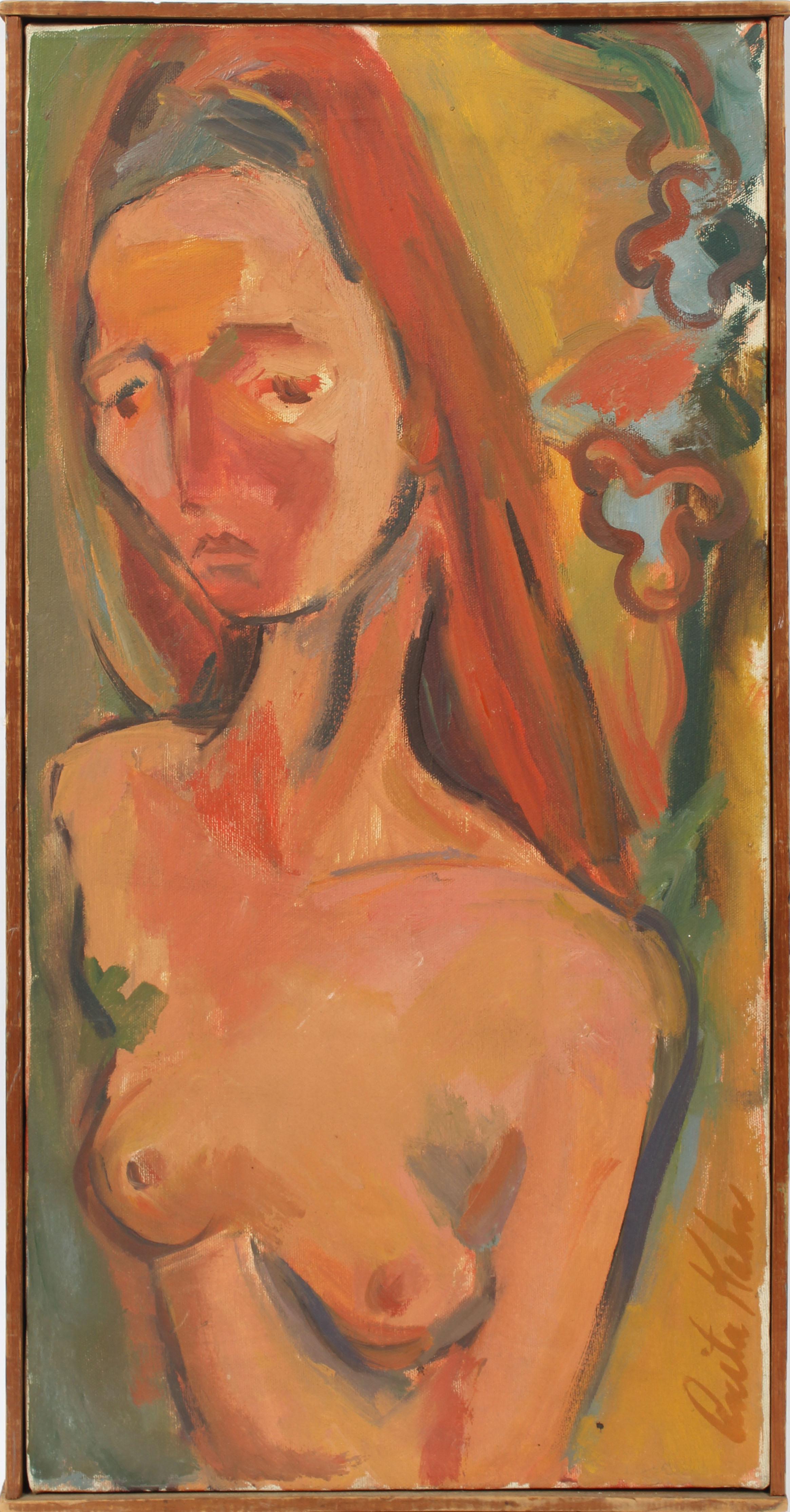 Anita Kahn Portrait Painting - Antique American Female Modernist Signed Portrait of a Woman Oil Painting
