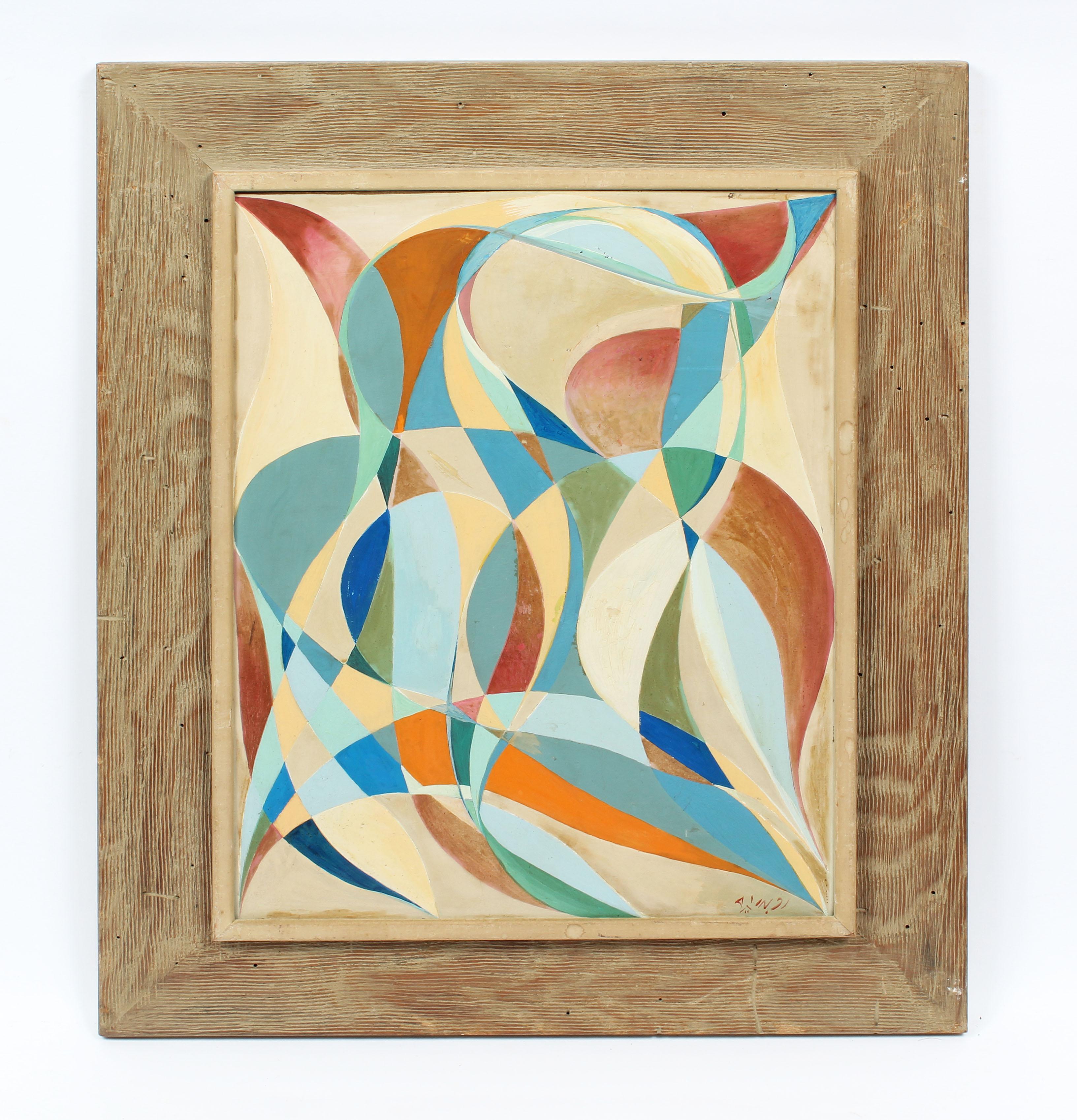 Antico dipinto ad olio americano modernista cubista astratto firmato, raro e precoce - Painting di Lela Axline