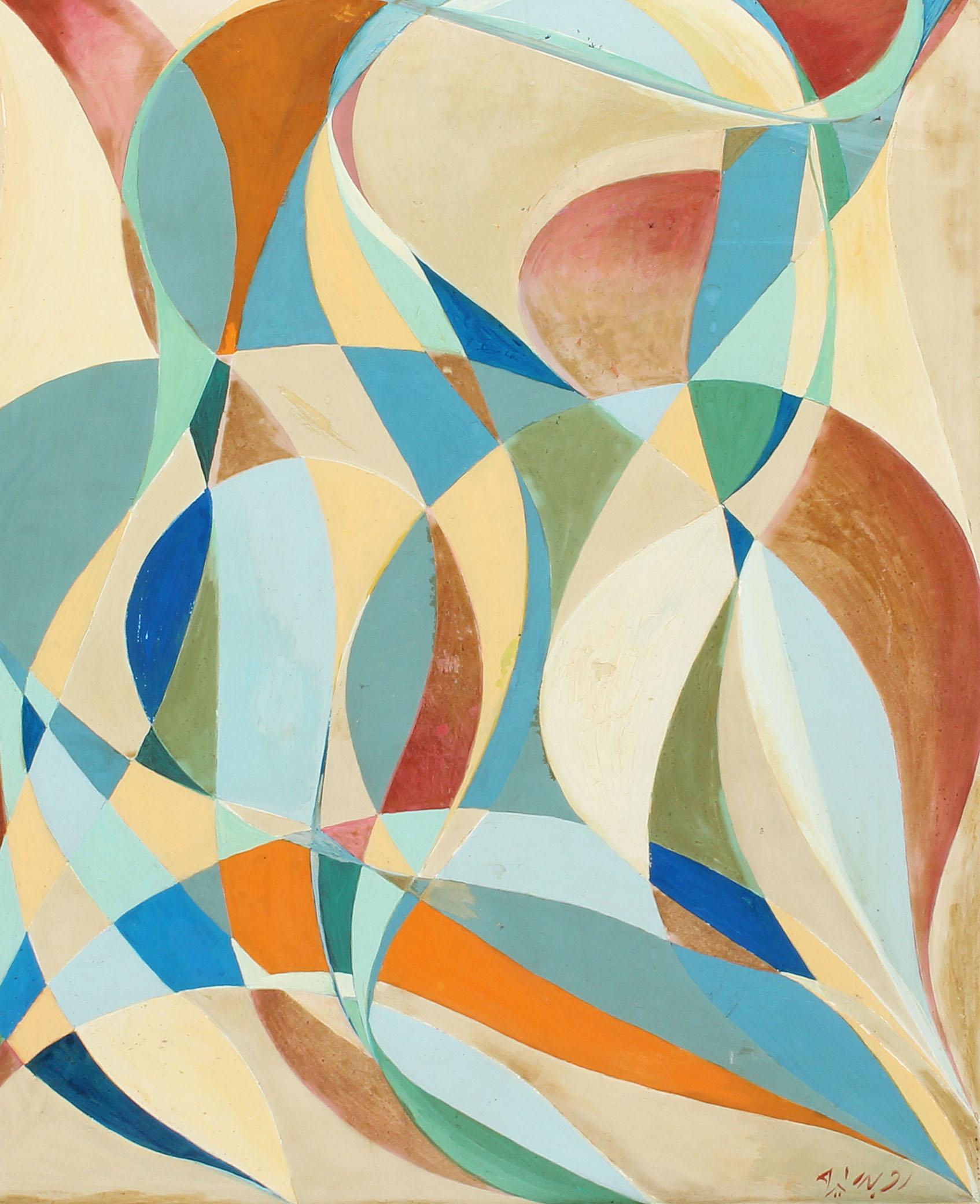 Ancienne peinture à l'huile abstraite cubiste américaine moderniste signée  - Beige Abstract Painting par Lela Axline