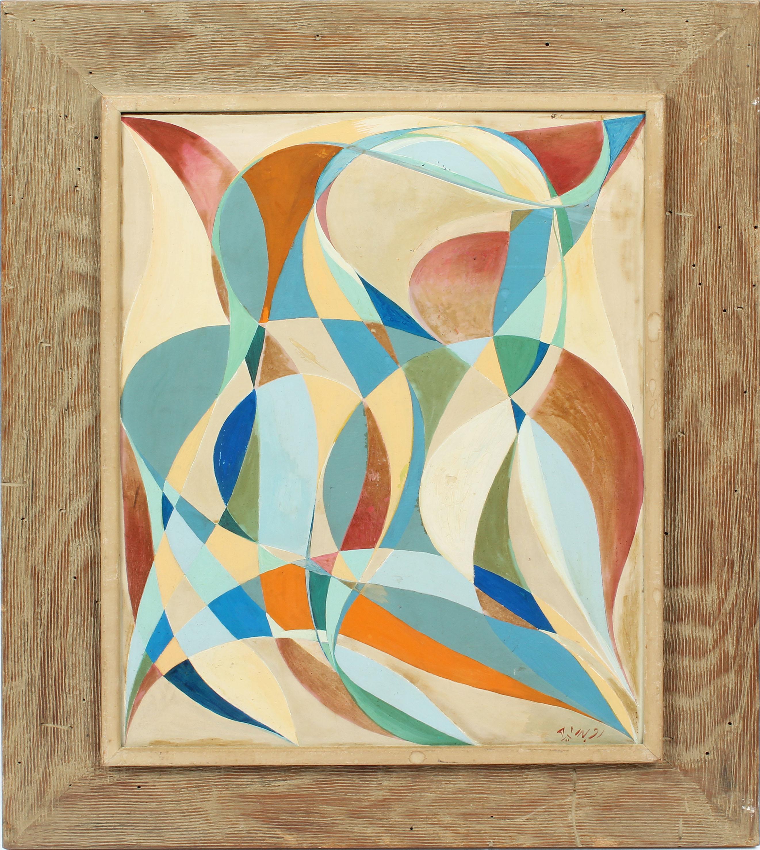 Lela Axline Abstract Painting – Antikes, abstraktes, amerikanisches, kubistisches, signiertes, seltenes, frühes Ölgemälde der Moderne 