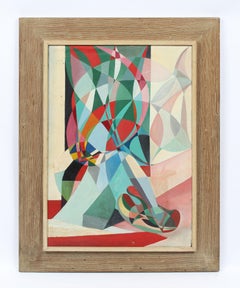 Ancienne peinture à l'huile abstraite cubiste américaine moderniste et abstraite signée, rare 