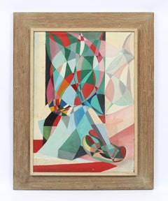 Antique American Modernist Cubist Abstract Signed Rare Early Oil Painting