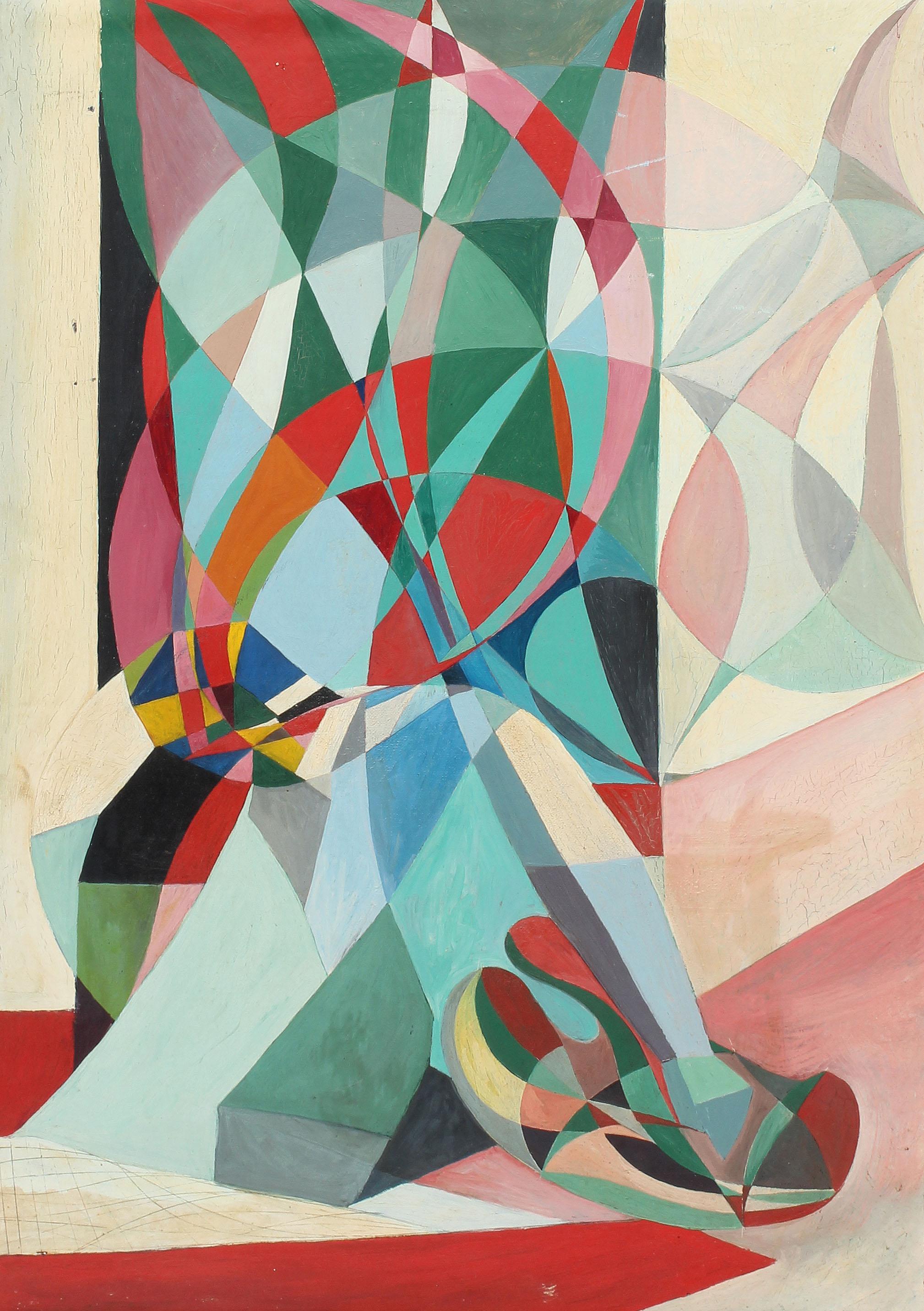 Ancienne peinture à l'huile abstraite cubiste américaine moderniste et abstraite signée, rare  - Abstrait Painting par Lela Axline