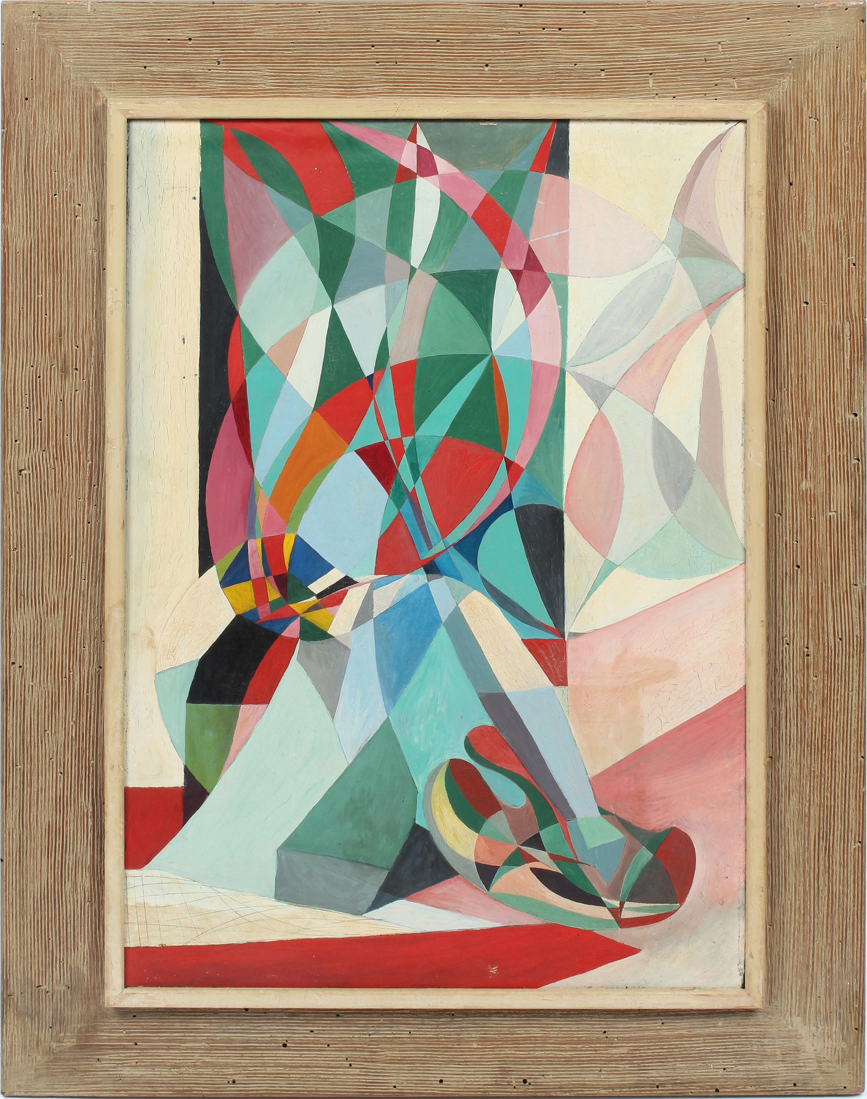 Ancienne peinture à l'huile abstraite cubiste américaine moderniste et abstraite signée, rare  - Painting de Lela Axline